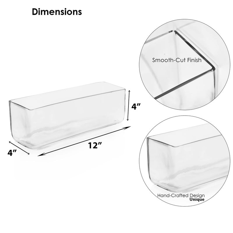 CYS Excel Glass Rectangle Vase (H:4" Open:12"x4") Oblong Flower Vase for Decorative Wedding Centerpiece Terrarium Planter Box Container - Image 2